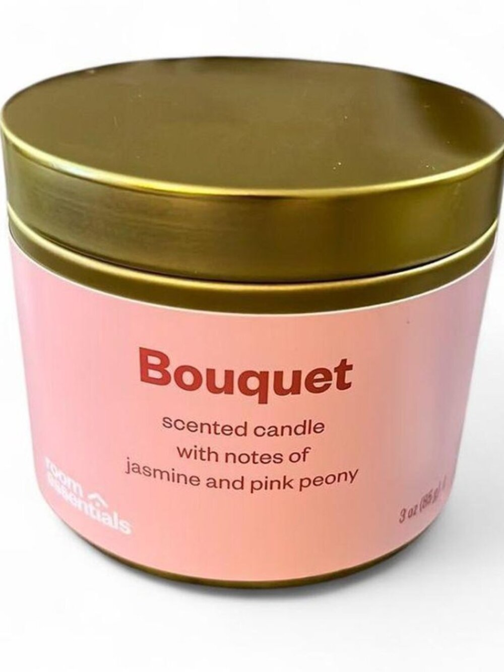 Room Essentials Bouquet Jasmine and Pink Peony Candle canister with lid. New